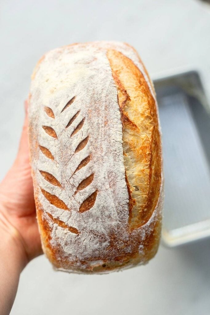 sourdough bread in loaf pan