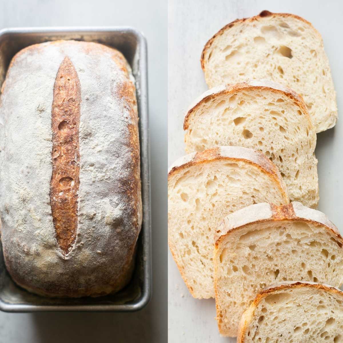 sourdough bread baked in a loaf pan