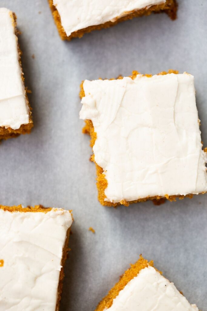 sourdough discard pumpkin bars with cream cheese frosting 