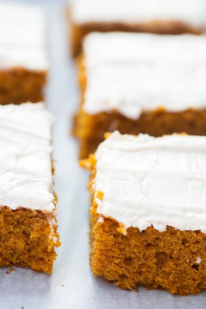 sourdough discard pumpkin bars with cream cheese frosting